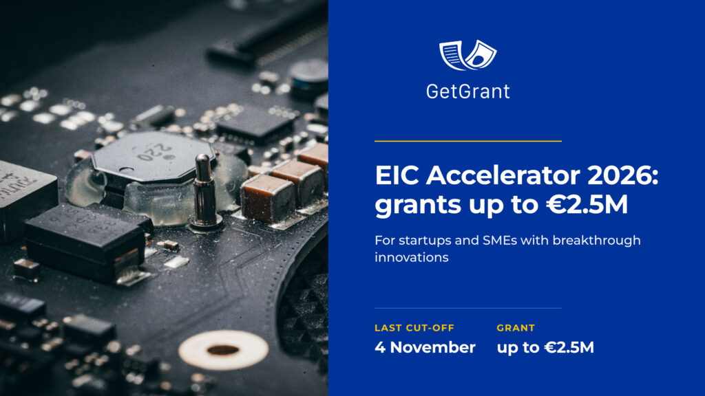 EIC Accelerator 2026: €2.5M grants, last cut-off 4 November